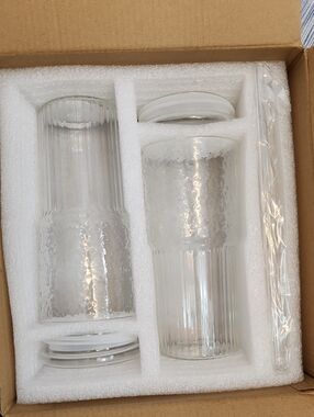Clear Textured Glass Tumbler Set - 2 Pack With Glass Straws